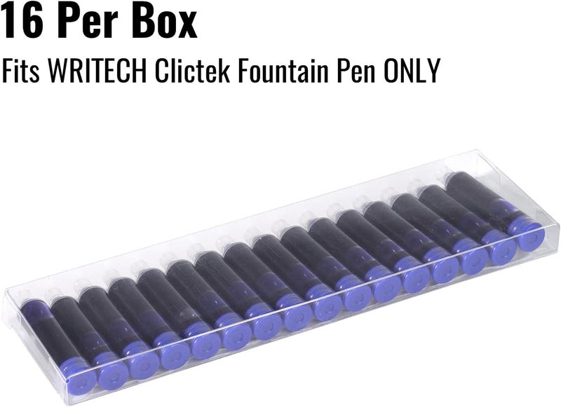 WRITECH Blue Ink Cartridge Set: 16 Ink Cartridges Clictek Fountain Pens - Image 3
